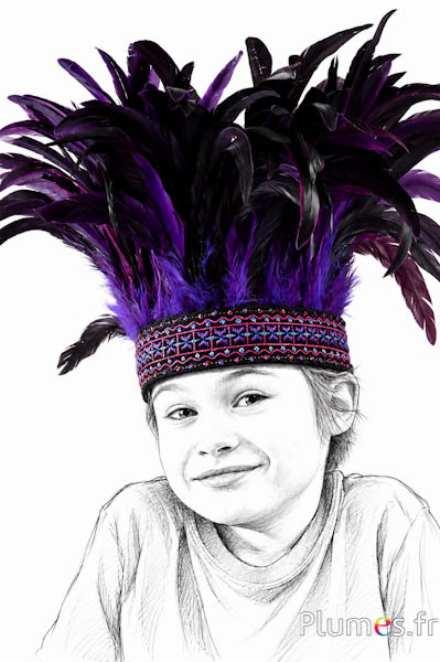Copricapo di piume per bambini - 50 piume - nero-viola